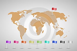 Collection of 3D flag pointers with a world map